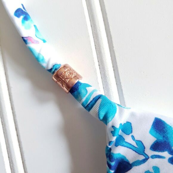 SAHA Breathe triangle swimsuit halter bikini top floral print tulips Size S NEW - Picture 2 of 4